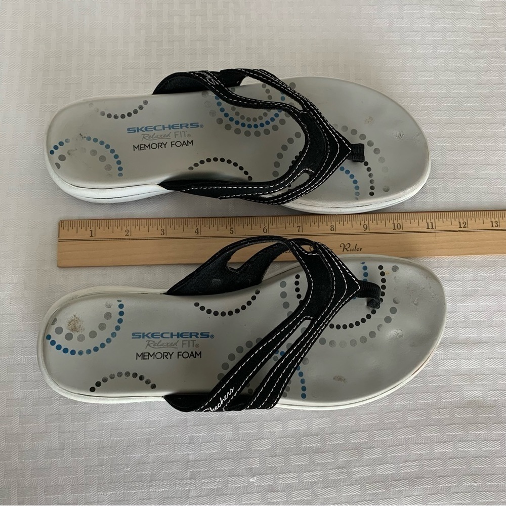 Skechers Relaxed Fit Memory Foam Sandals Womens 10 Black Slip On Comfort Summer - Picture 9 of 11